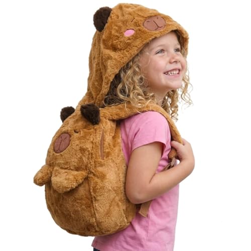 Capivara Mochila Bolsa Infantil de Pelúcia com Touca Capuz, Unissex Perfeito para Passeios Escola
