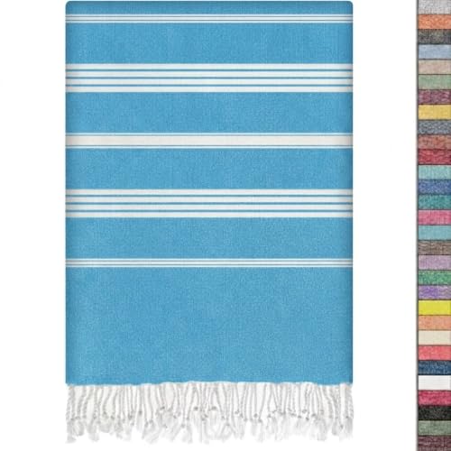 EPHESUS TOWELS Turkish Beach Towel - 38x70 inch Oversized - Sultan Design - Turkish Towel for Beach Bath Pool Gym Yoga - Prewashed Lightweight Quick Dry (Turquoise)