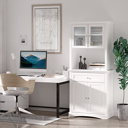 Homcom 71" Traditional Freestanding Kitchen Buffet With Hutch, Pantry Cabinet With 4 Doors, 3-Level Adjustable Shelves, And 1 Drawer, White #TOP3