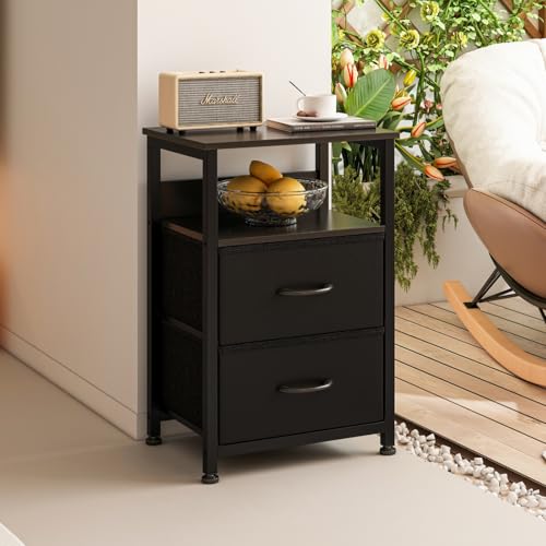 منضدة سرير من جوبستري، مصنوعة من المعدن والخشب الهندسي، مع درجين للتخزين وأقدام قابلة للتعديل، باللون الأسود، بأبعاد 45 × 30 × 73 سم