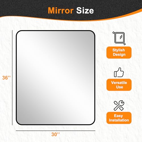 Image of Delma Bathroom Vanity Mirror, Black Framed Mirror for Over Sink, 36x30