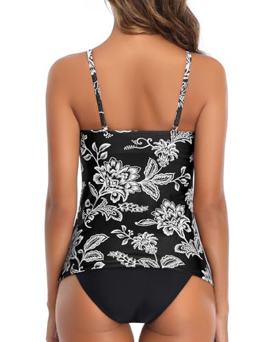 Image of Tempt Me Two Piece Tankini Swimsuit for Women High Neck Ruched Tummy Control Top with Bottom Bathing Suits