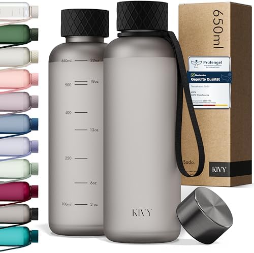 KIVY Trinkflasche 650ml aus Tritan - Auslaufsicher & Spülmaschinenfest | Wasserflasche für Kinder & Erwachsene - Water Bottle Small - Trinkflasche Klein - Kohlensäure geeignet - BP