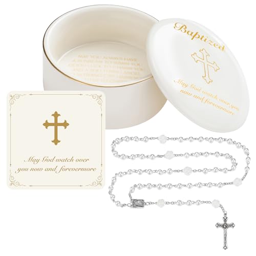 Image of NORBU Baptism Gifts for Girl, My First Rosary with Ceramic Keepsake Box, Rosary for Kids, First Communion & Baby Dedication Gifts for Newborn Baby Boys Catholic Christening Gift