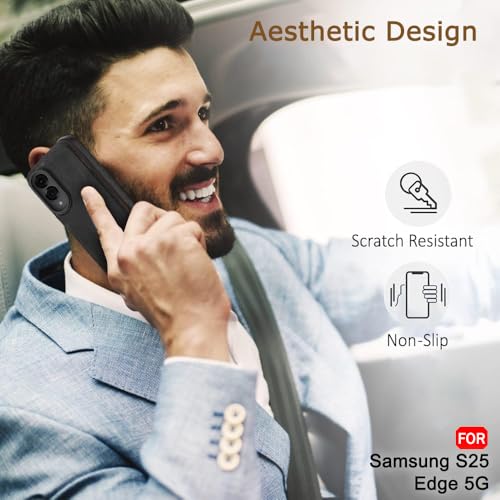Image of TheGiftKart Genuine Leather Finish Back Cover Case for Samsung Galaxy S25 Edge 5G | Shockproof Design | Camera & Screen Protection | Stunning Minimalist Design Back Cover Case (Black)