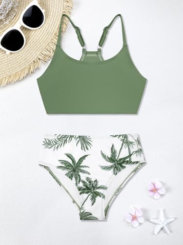 Image of SHEKINI Girls 3 Piece Printed Swimsuit High Waist Bikini Set with Cover Up Pants