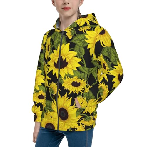 Sunflowers In Vintage Kids Pullover Hoodies Boys Zip Up Sweatshirts Girls Athletic Clothes with Pocket