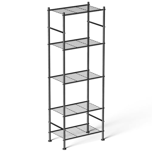 Abiglifty Storage Shelves, 5 Tier Metal Shelf Organizer, Garage Shelving with Adjustable Leveling Feet, Shelves Organizer for Bathroom, Closet, Garage, 18" x 12" x 57", Black