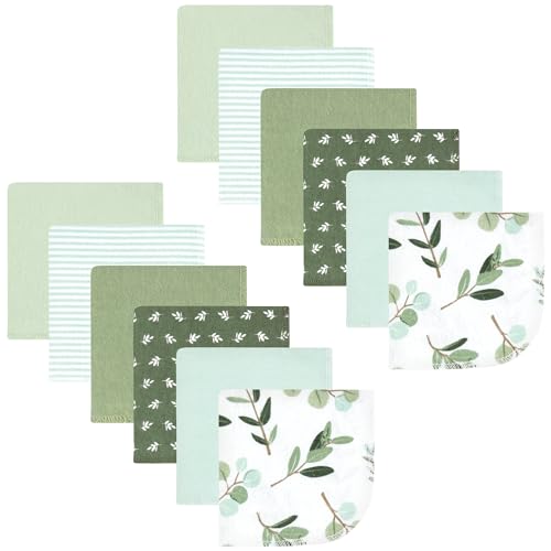 Image of Hudson Baby Unisex Baby Flannel Cotton Poly Washcloths, Eucalyptus 12Pk, One Size