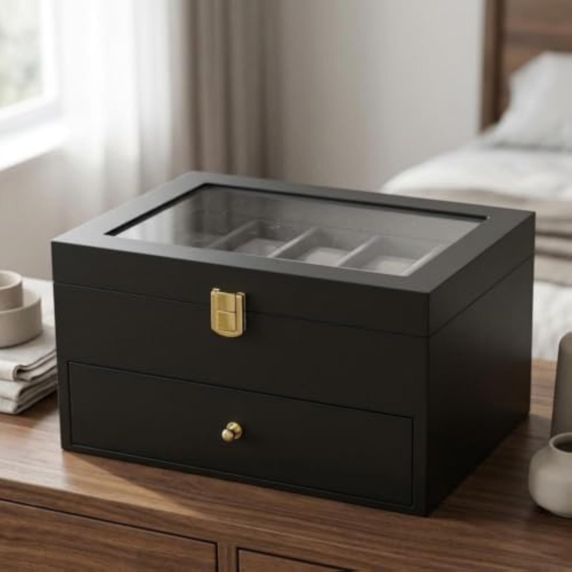 Matte Finish Watch Display Box with Gold-Tone Latch