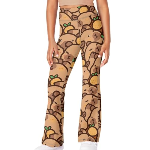Image of Girls Leggings Floral Print High-Waisted Flared Pants 5-14 Years