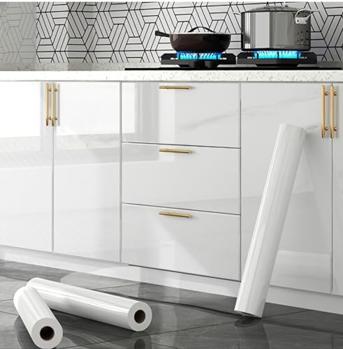 Image of CREON White Peel and Stick Wallpaper Waterproof Easy to Clean Vinyl Roll Decorative Kitchen Cabinet Table Closet (in 12X80, White Glossy WP)
