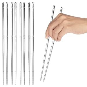 5 Pairs Metal Chopsticks, Premium Reusable Stainless Steel Chopsticks, Reusable Silver Chopstick Dishwasher Safe, Lightweight Non-Slip Chopstick for Home Kitchen Hotel Restaurant