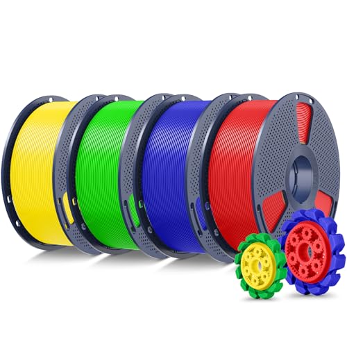 Image of SUNLU PLA+2.0 3D Printer Filament 4KG, Upgrade PLA+ Filament 1.75mm, Tougher and Stronger, Dimensional Accuracy + /-0.02mm, 1KG per Spool, 4KG Total, Red+Klein Blue+Green+Yellow