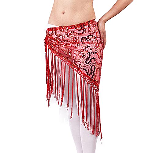 ZSXPBZL Bauchtanz Hüfttuch,Bauchtanz,Bauchtanz Gürtel Bauchtanz Kleidung Frauen Dancewear Lange Fringe Hand Häkeln Dreieck Gürtel Bauchtanz Hüfte Schal Pailletten(Red)