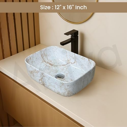 Image of Artiva Ceramic Wash Basin /Tabletop Washbasin For Bathroom,12 inchx16 inch /Small Countetop Bathroom Basin /Table Top Sink For Home,Office,Hotel /Rectangle Glossy Basin (Elegant Brown,12x16 Inch)