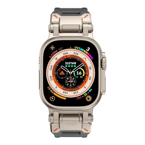Image of YODI Armor Designed Strap Band Compatible with Apple Watch Ultra 2 Replacement Armour Band With Durable Metal Connector for iWatch Ultra Series 9 /8 /7 /6 /5 /4 /3 /2 /1 SE, 49 /45 /44 /42mm (GREY)