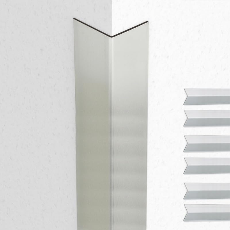 Proflex Wall Corner Protector - Brushed Aluminum 1 inch x 48 inch - Pack of 6 - Self Adhesive Corner Guards for Walls Edge Protection  Easy to Apply  No Tools Needed