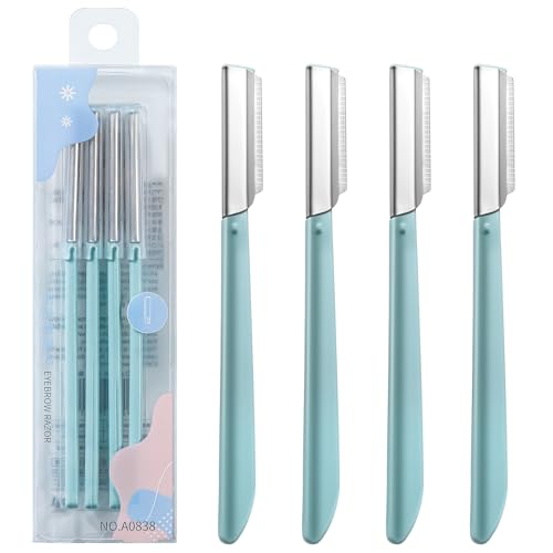 Lanjue 4 Pcs Eyebrow Razors Shaper Shavers, Dermaplaning Blades for Face, Face Razors for Women and Men, Facial Hair Removers Trimmer, Shaving Grooming Dermaplanning Tool（Green）
