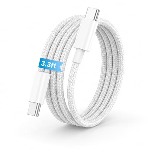 Image of Original 60W Type C 1M Nylon Braided Cable Fast PD Charging Wire Compatible With iPhone 17,17e,16, 16 Plus, 16 Pro Max, 15, 15 Pro Max, 15 Plus, Buds & Other USB-C Devices Fast Data Transfer, White