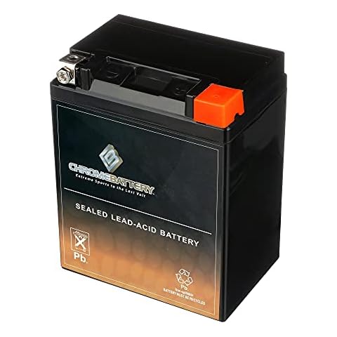 Chrome Battery YTX14AHL-BS Maintenance Free Replacement Battery for ATV, Motorcycle, Personal Watercraft, Scooter, and Snowmobile: 12 Volts, 1.2 Amps, 12Ah, Nut and Bolt (T3) Terminal Cover