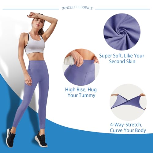 High Waisted Leggings for Women - No See Through Tummy Control Cycling Workout Yoga Pants with Pockets Reg & Plus