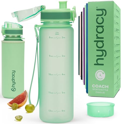 Hydracy Botella de Agua con Marcador de Tiempo   500 mL Botella de Agua Deportiva sin BPA   Botella de Gimnasio Antifugas con Funda Antitranspirante e Colador de Infusión