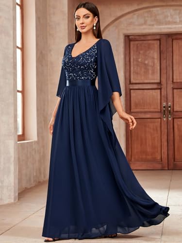 Image of Miusol Women's Deep-V Neck Lace Contrast Sequin Formal Evening Maxi Dress