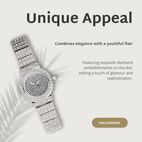 Image of Halukakah Kids' Diamond Watch Sparkling Starry: 18k Real Gold /Platinum Plated,Elegant & Casual Round Dial,Full of Diamonds,Stainless Steel Band Quartz Watch,Present for Boys and Girls