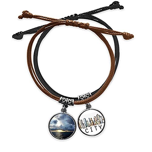 Bracelet corde homme Sidi avec photo nature Sombre océan et chaîne main cuir