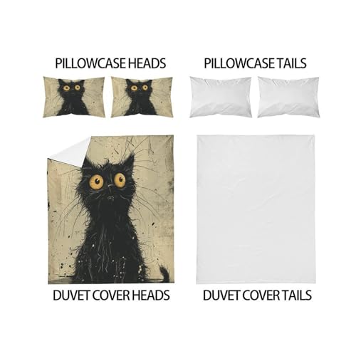 Housse de couette chat 3 pièces fermeture éclair lit