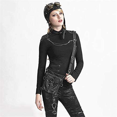 Leather Steampunk Bag Steampunk Retro Mini Waist Bag Outdoor One-shoulder Messenger Bag for Hiking Camping Trekking, Black