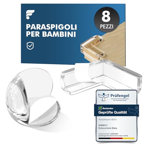 shinfly Paraspigoli per Bambini, 8 Pezzi Paraspigoli Angolari in Gomma,Trasparenti para Spigoli Bimbi Con forte Adesivo per Tavolo Mobili Corner Kit Sicurezza Casa