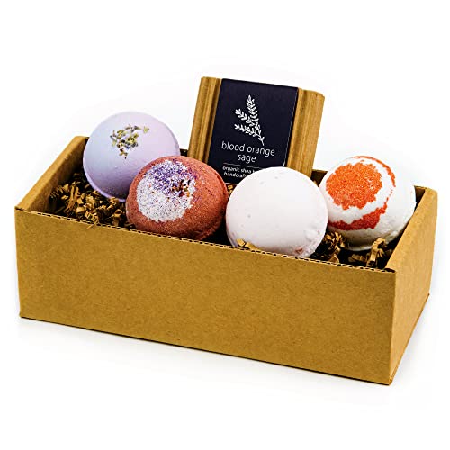 Organic Shea Butter Bath Bombs & Soap Collection (Blood Orange Sage Assortment, Set Of 4 Bath Bombs & 1 Soap) #TOP1