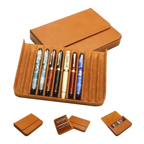 MIVLXLX Leather 12 Fountain Pen/Pencil Tray Case Organizer, Fashion Design, Handmade, Magnetic Closure with Drawer, Christmas Gift for Man/Woman/Office, 12 Slots(brown)