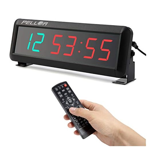 PELLOR Temporizador con Pantalla LED, Reloj de Pared 6 Dígitos LED Temporizador de Intervalos , Reloj en Tiempo Real de 12/24 Horas, Gym Temporizador con Mando a Distancia (Volumen Ajustable)