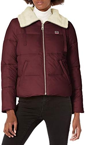 Levi's Women's Molly Nylon Quilted Sherpa Lined Puffer Jacket, Plum, Large