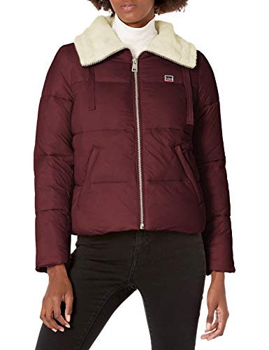 Levi's Women's Molly Nylon Quilted Sherpa Lined Puffer Jacket, Plum, Large #TOP2