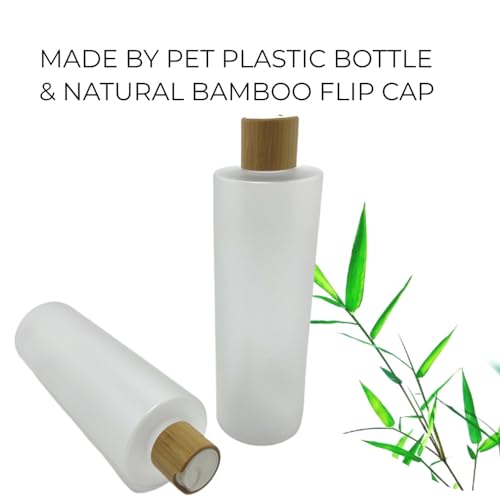 Empty Cosmetic Bottles 16oz/500ml 2 Pack with Bamboo Disc Top Flip Cap for Shampoo Lotion Liquid Soap,Cream,Refilable Plastic Squeeze Travel Size Toiletry Bottles3