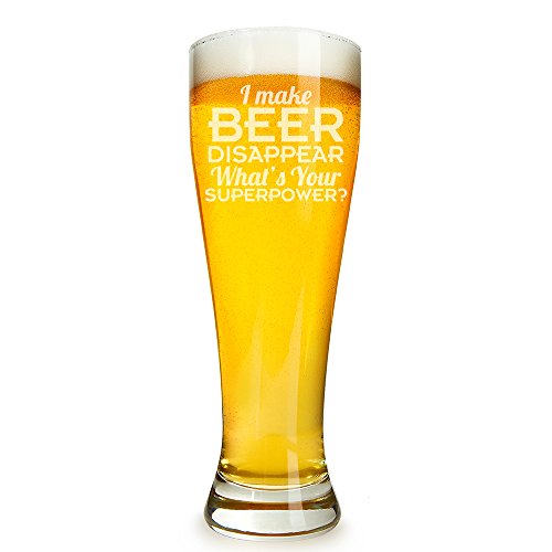I Make Beer Disappear - What's Your Superpower? Engraved 16 ounce Beer Glass Pilsner