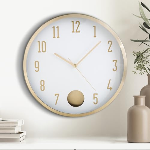 Image of Home Centre Casablanca Glimmer Aluminium Pendulum Wall Clock - 35cm