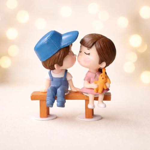 Image of SATYAM KRAFT 2 Set Romantic Couple Love Sitting on Bench Miniature Showpiece Valentine Gift for Girlfriend Boyfriend Husband Wife Wedding Anniversary Birthday Home Decor Statue Resin Decorative Idol.
