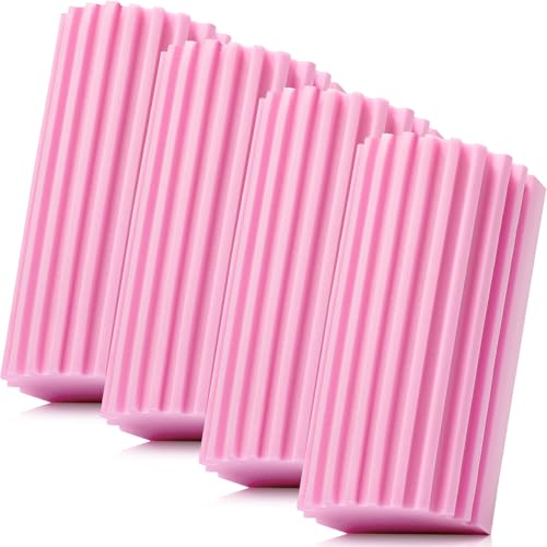 4 Pack Damp Dusting Sponge Duster, Pink Dust Cleaning Sponge, Reusable Household Cleaning Sponge Tool for Blinds, floorboards, Fan Blades, Vents, Glass, Railings, Mirrors