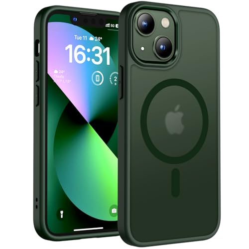 TOCOL Cover Magnetica per iPhone 13 Mini 5,4 Pollic, Compatibile con MagSafe, Custodia Antiurto Traslucida Opaca, Verde Alpino