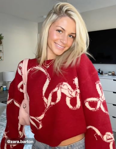 CIDER Oversized Sweaters for Women Bowknot Graphic Crew Neck Long Sleeve Knit Pullover Trendy Oversized Sweater2