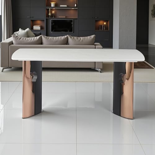 Image of The Attic Grand Opulent Dining Table with Dual Tone Metal Base - Modern Luxury Rectangular 6 Seater Dining Table for Home & Restaurant