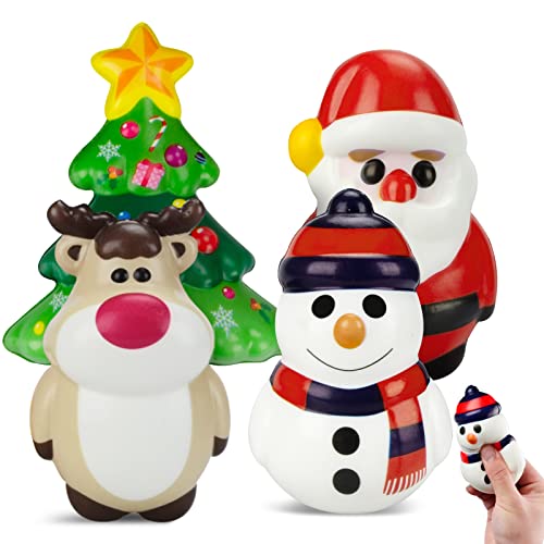 4 Stück Weihnachten Squishy Spielzeug, VICTERR Stress Spielzeug Squishy Set Stressabbau, Squishies Party Geschenke Autismus Stressabbau Angstzustände für Kinder Erwachsene Jungen Mädchen