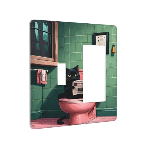 Decorative Outlet Covers Funny Black Cat Newspaper Pink Toilet 2 Gang 1 Gang Wall Plate Cover Single Toggle Rocker Combo Light Switch Cover Plate Face Plate