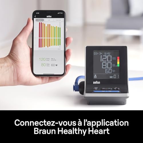 Braun ExactFit 5 Connect Tensiomètre de bras intelligent | Compatible avec l’app Braun Healthy Heart | Code couleur | 2 tailles de brassard | Pour usage domestique | BUA6350