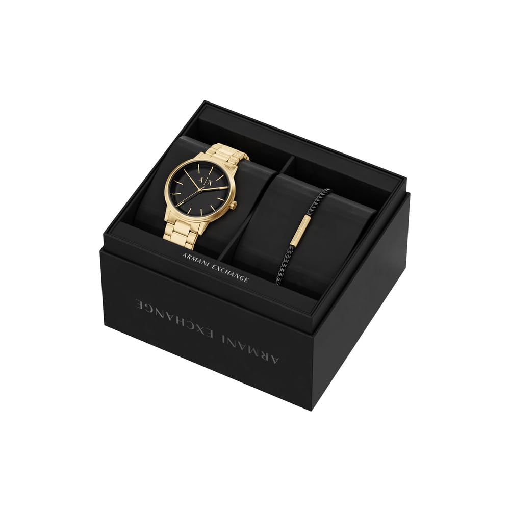 Armani Exchange Orologio da Uomo 42MM in Acciaio Inossidabile Color Oro, AX7178SET